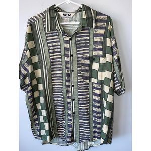 Rayon Green silky Pattern short sleeve buttons